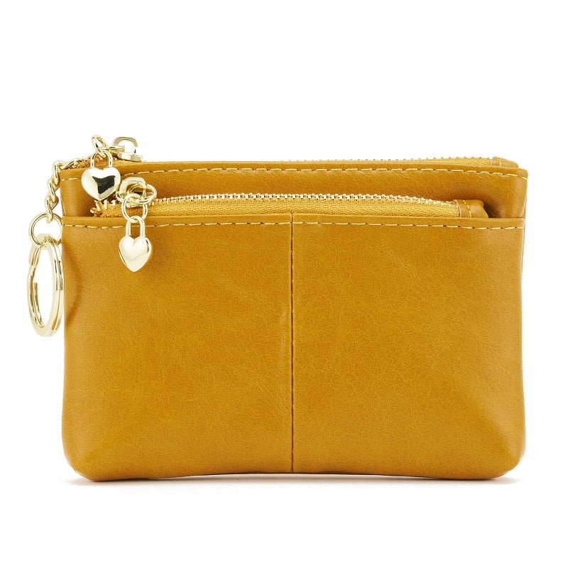ZOOEASS Women PU Leather Zip Mini Coin Purse With Key Ring Triple Zipper Card Holder Wallet (Yellow) - Image 1